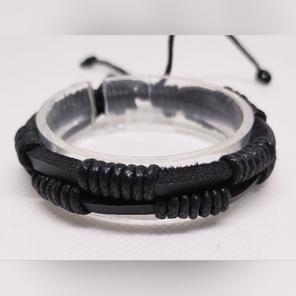 Men's leather bracelet layered‎ black new e57